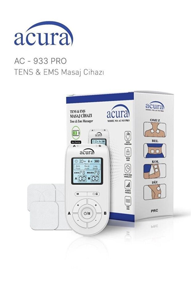 Acura AC-933 PRO Şarj Edilebilir Çift Kanallı 22 Programlı Profesyonel Tens Cihazı